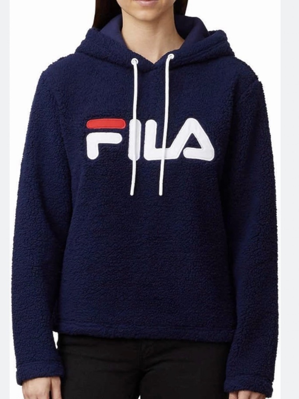 Fila Navy Sherpa Hoodie with White and Red Logo